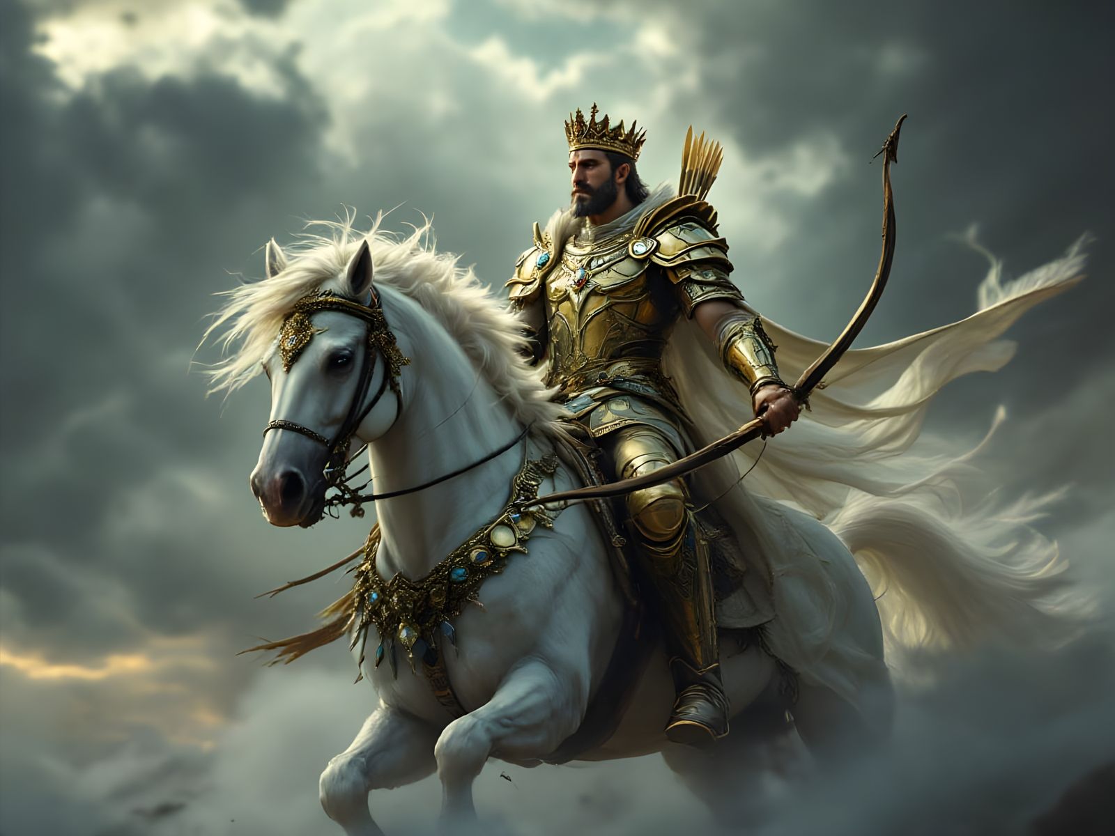 Apocalyptic Horseman with Bow on White Horse