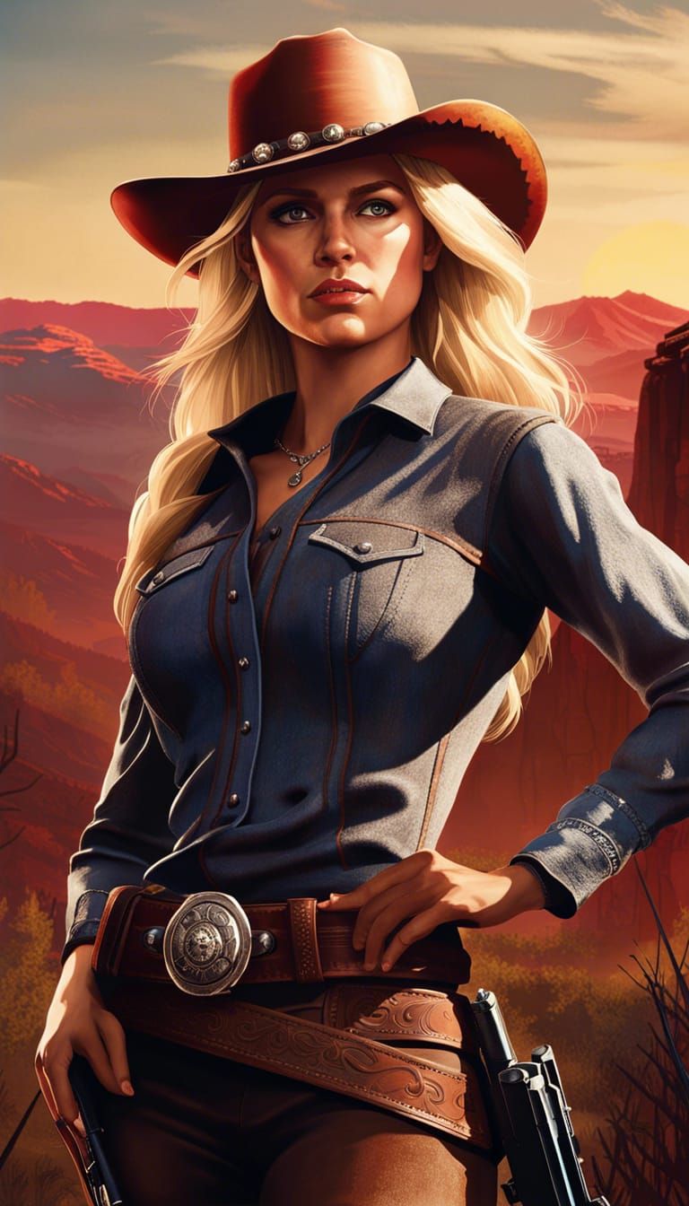 Captivating Blonde Gunslinger in Western Poster Art