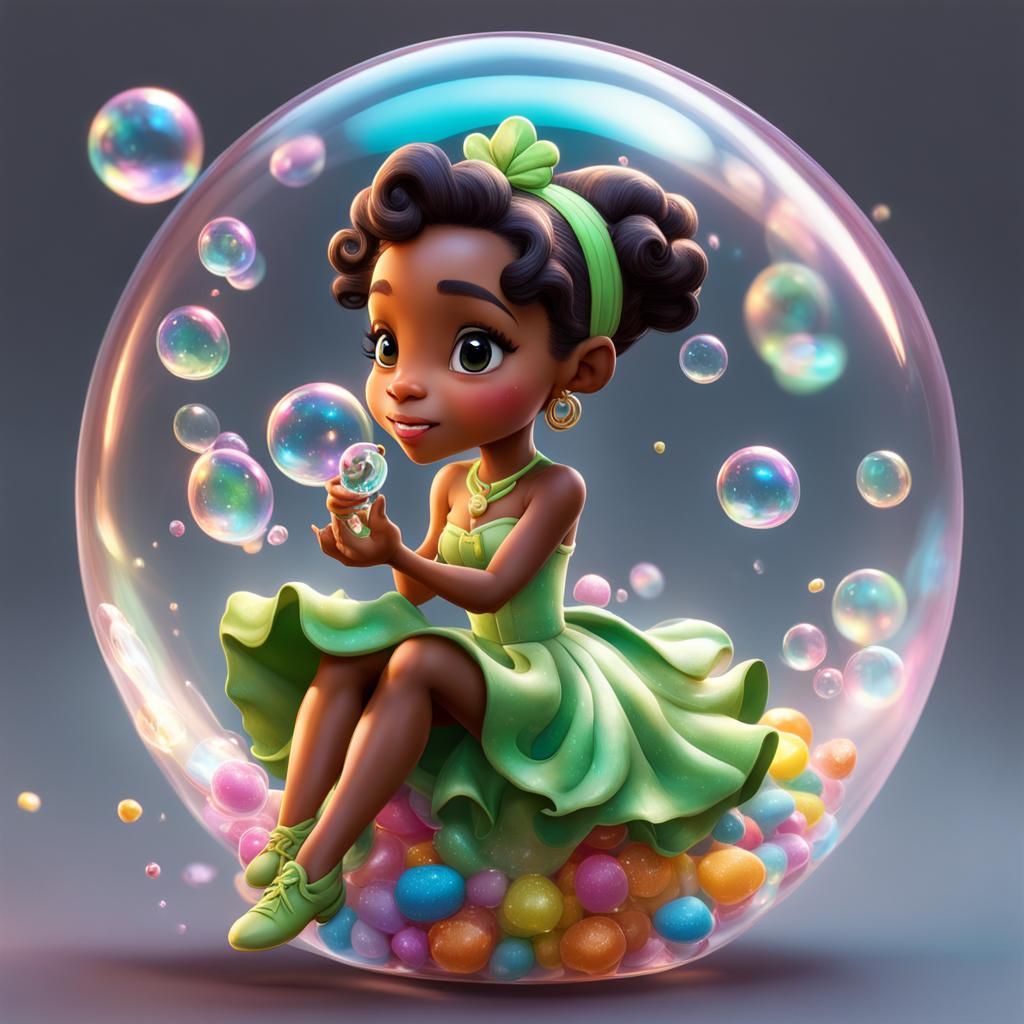 Hyperrealistic Chibi Tiana in a Soap Bubble