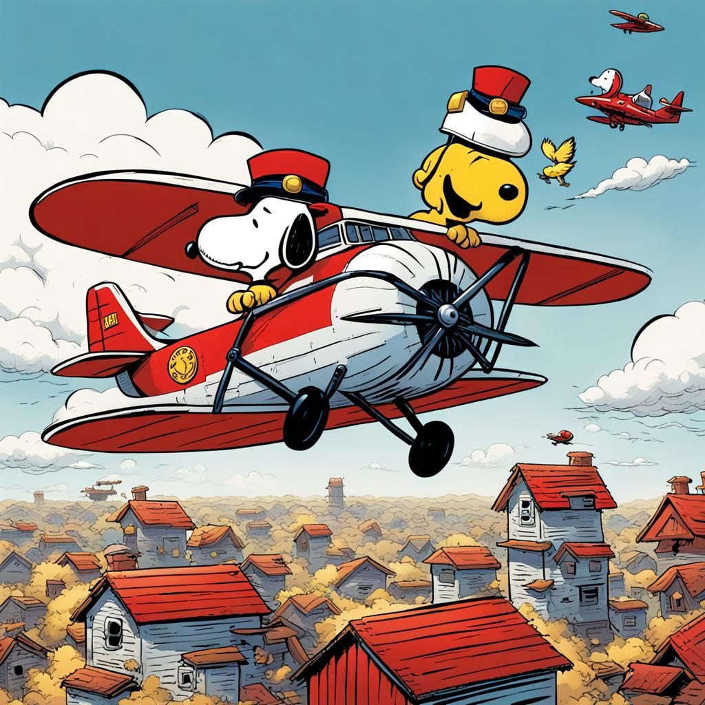 Snoopy the Aviator on Doghouse, Comic Book Art