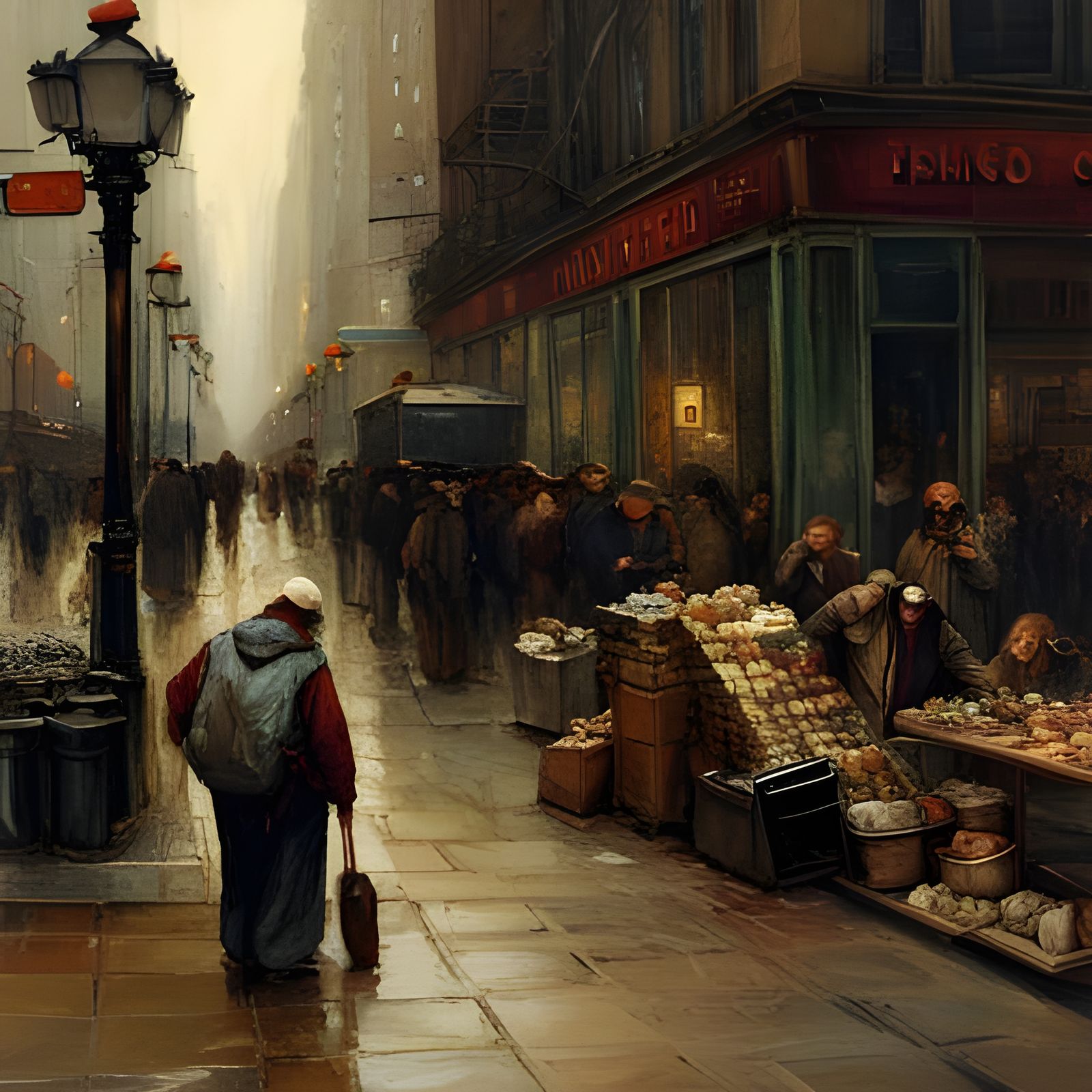 Detailed Street Scene of Beggar in New York