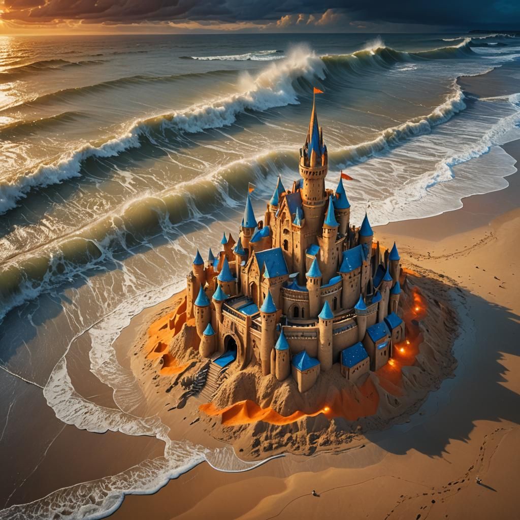Epic Sandcastle Matte Painting on Stormy Beach