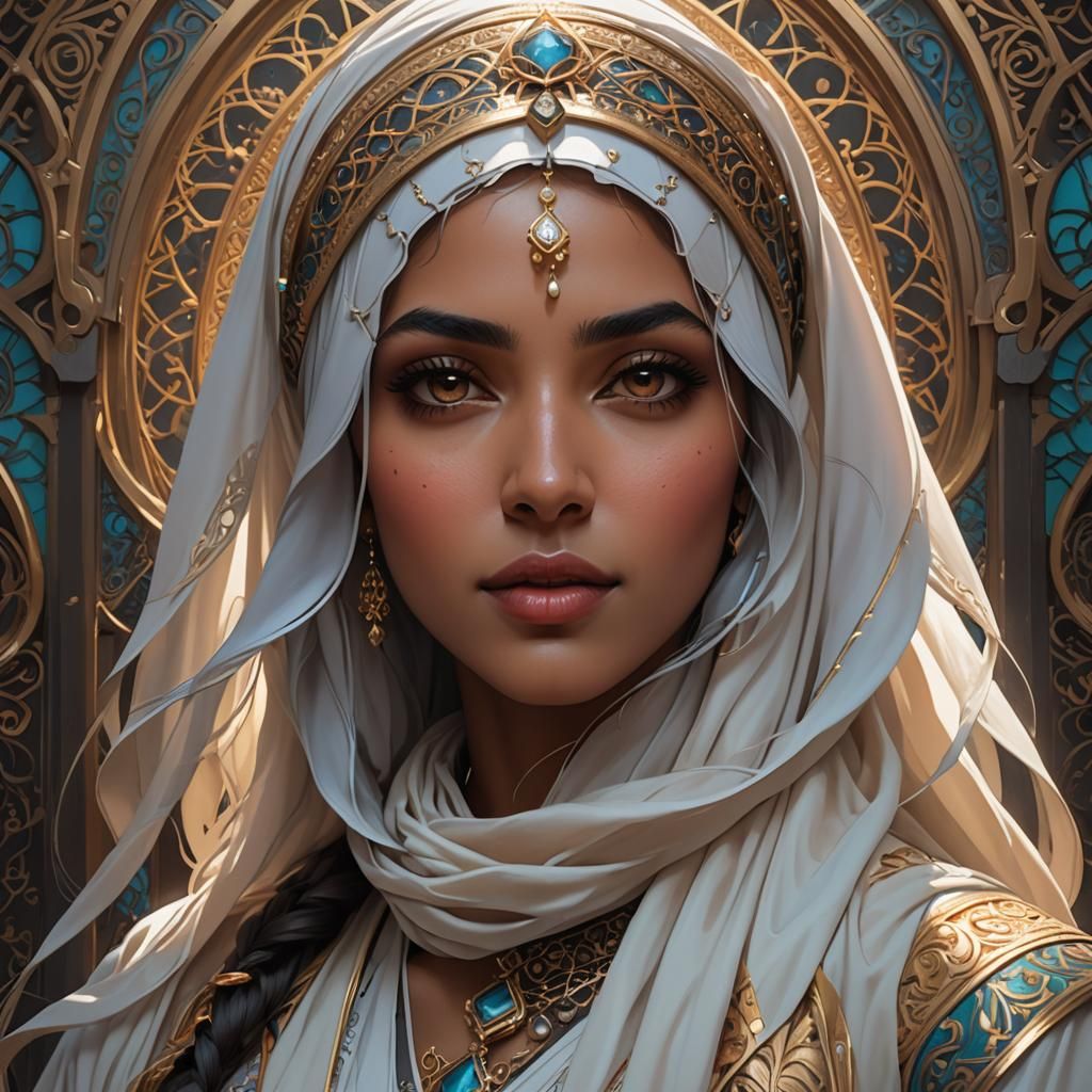 Beautiful Arabic Girl Portrait in Hyperdetailed Digital Art