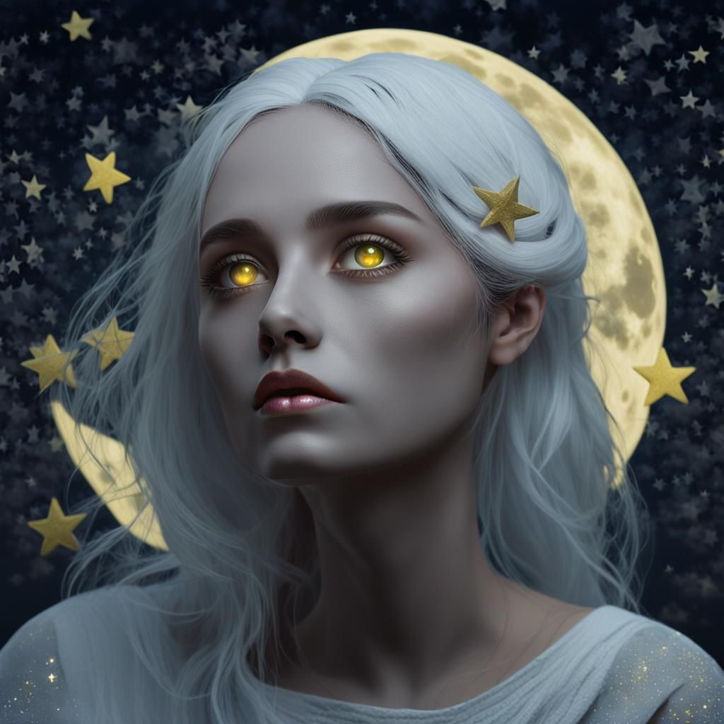 Moon Woman Surrounded by Stars and Crystals