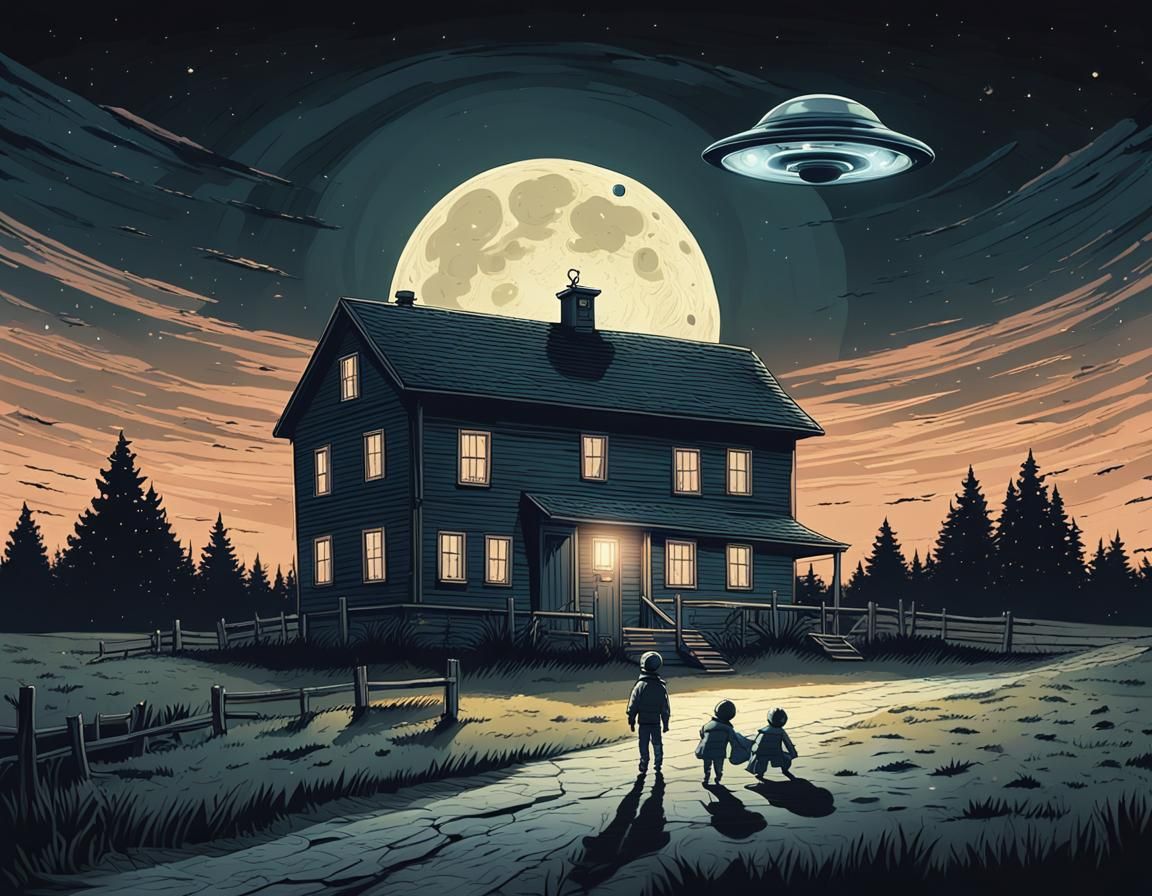Surreal Rural Nightmare: UFO Abduction Under a Haunting Moon...