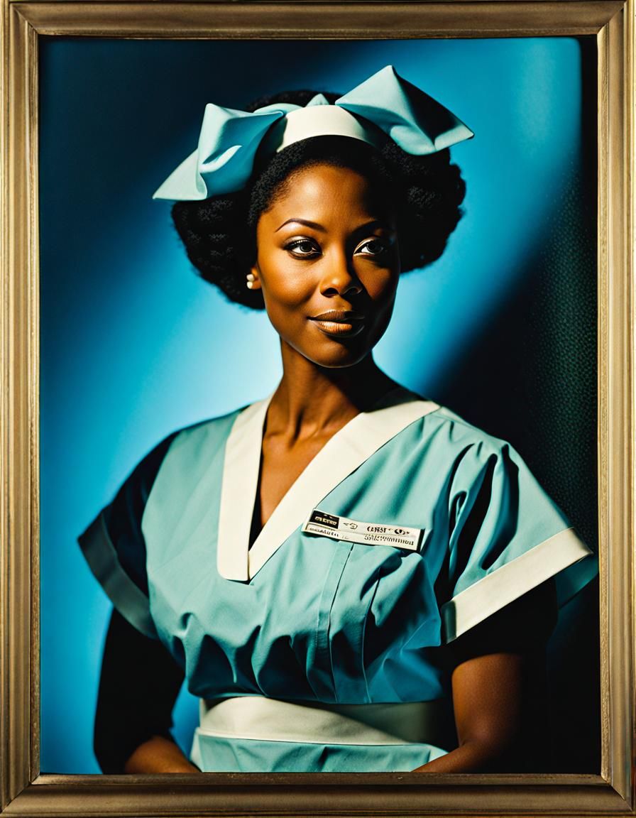 African American Nurse with Luminous Blue Eyes