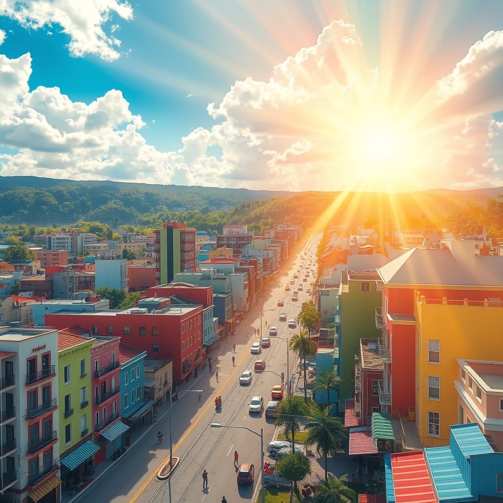 Colorful Cityscape in Surrealist Style with Soft Light