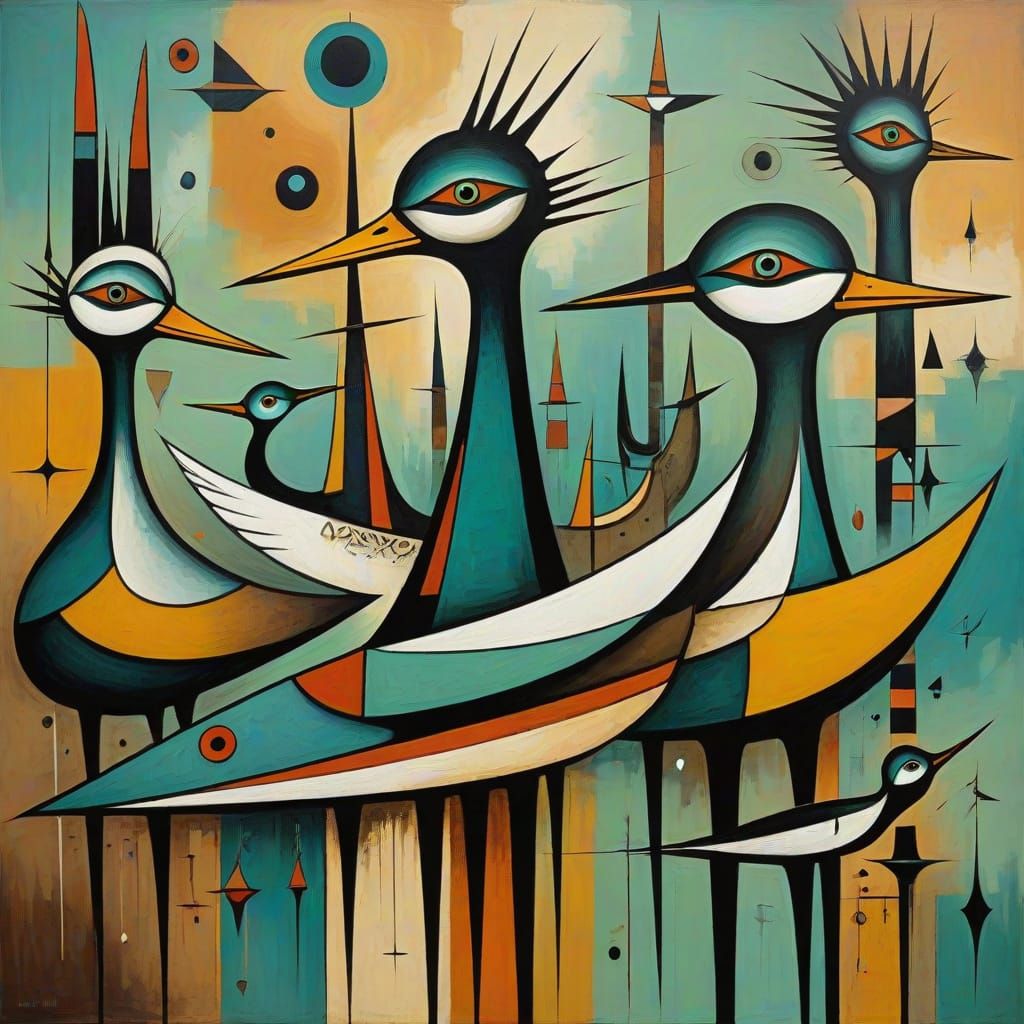Surreal Abstract Ducks in a Wilfredo Lam-Inspired Art Piece