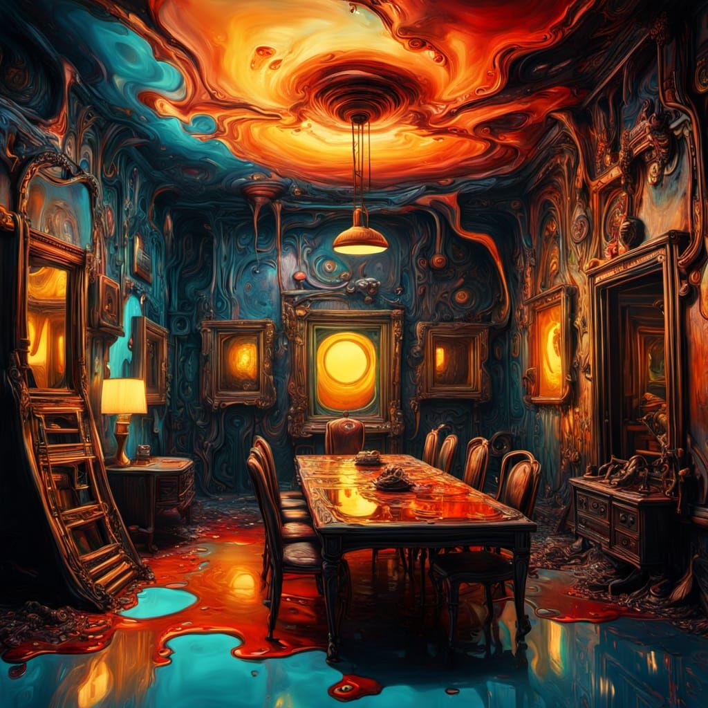 Surreal Upside-Down Room in Abstract Expressionism