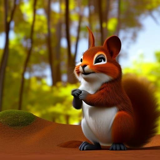 Cute Squirrel in Forest: 3D Digital Art