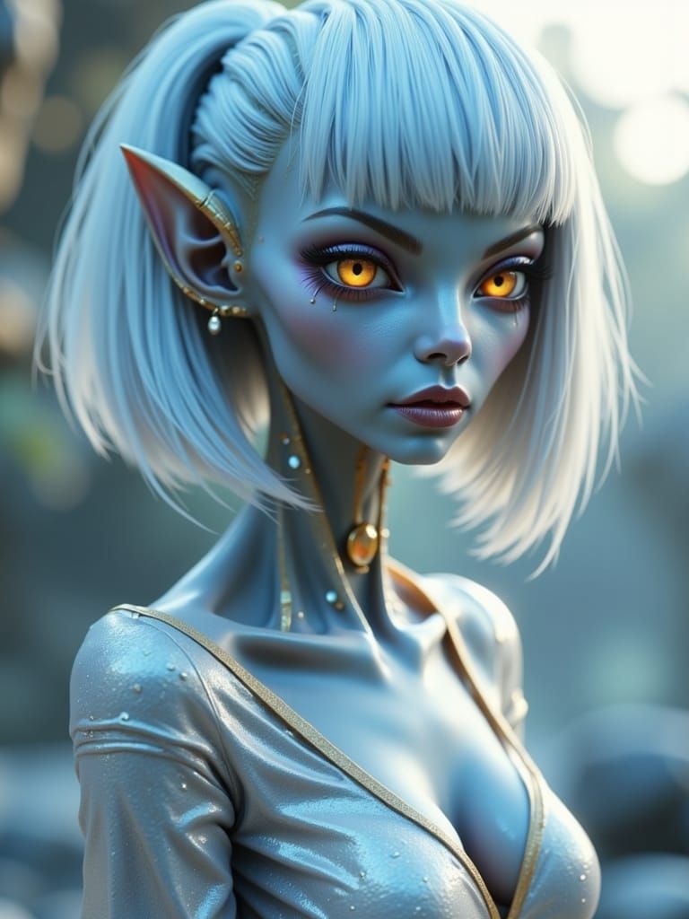 Hyperrealistic Alien Woman with Iridescent Skin