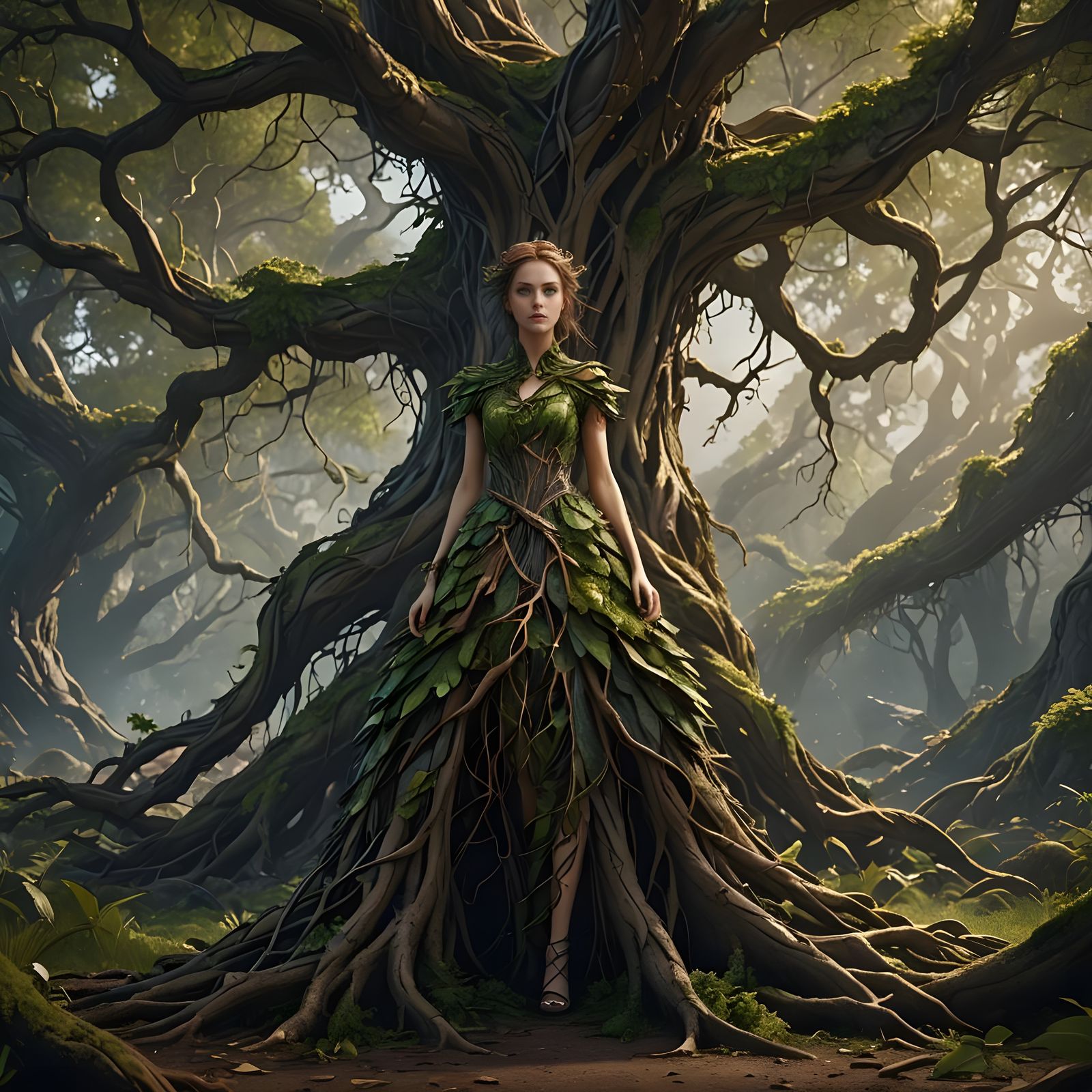 Girl in Tree Dress with Root System