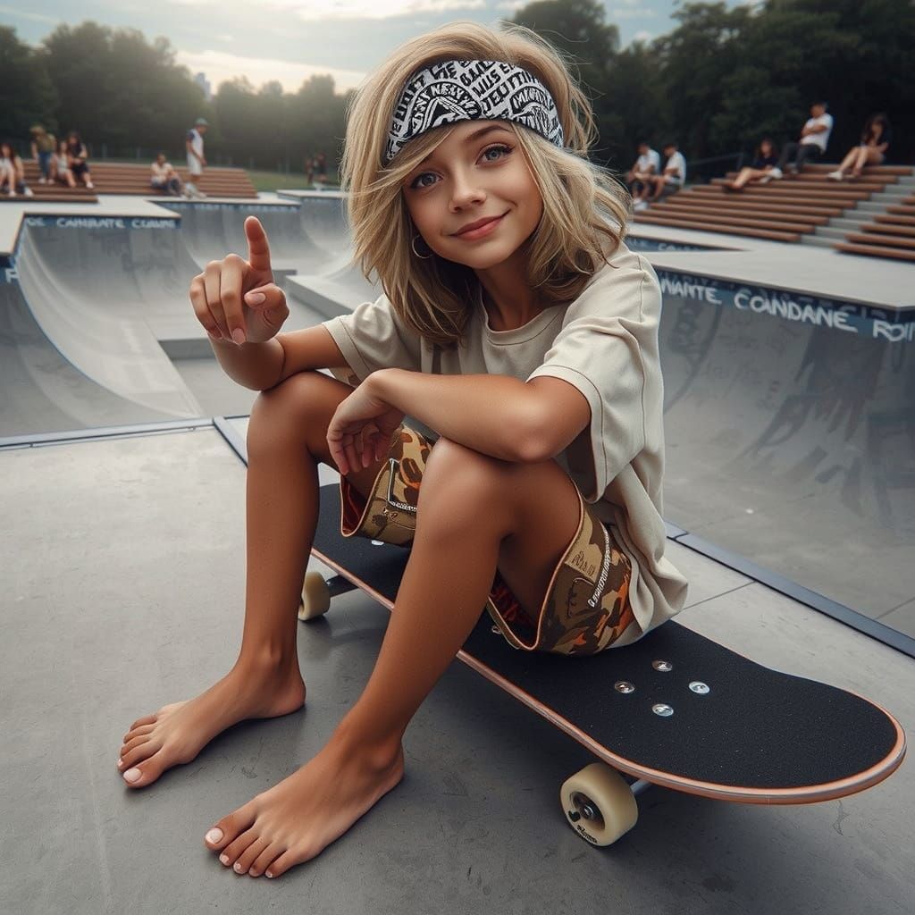 Confident Skater Girl in Futuristic Urban Setting