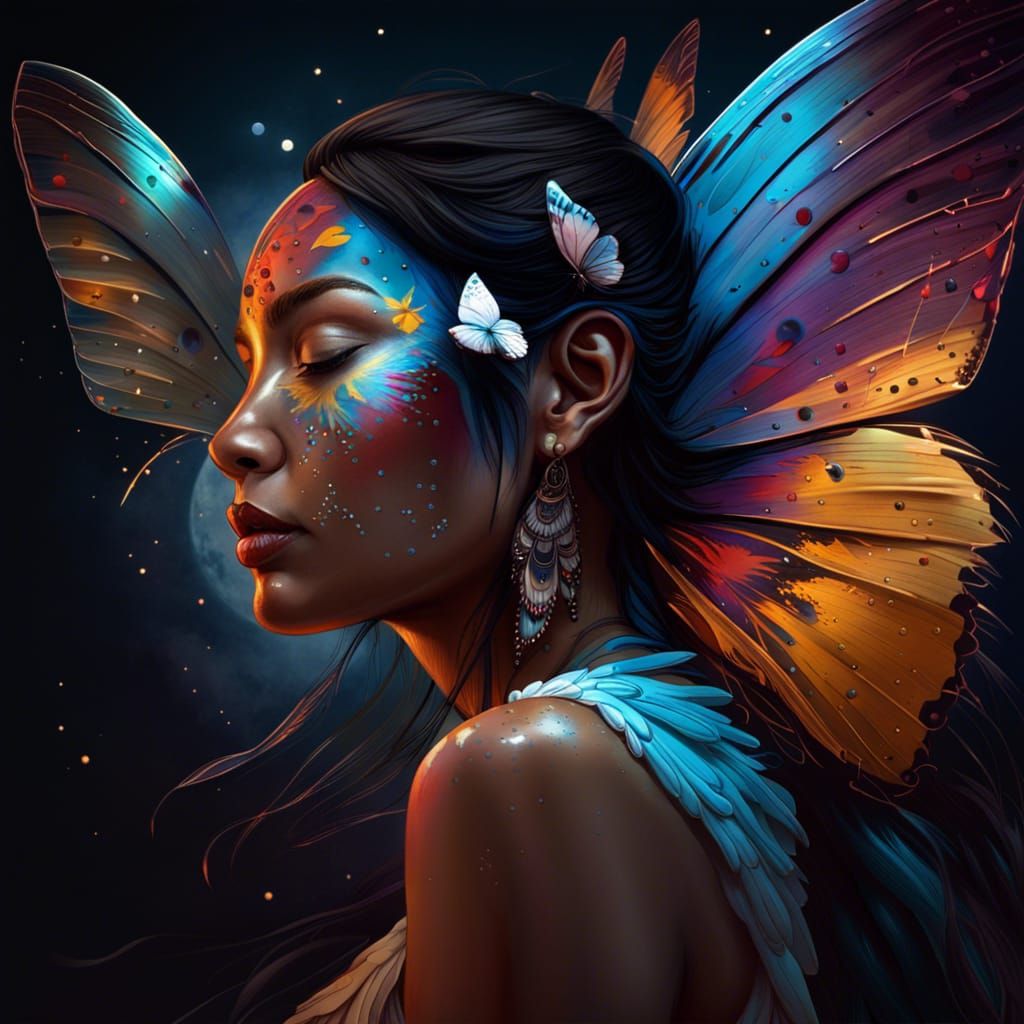 Native American Woman with Butterfly Wings