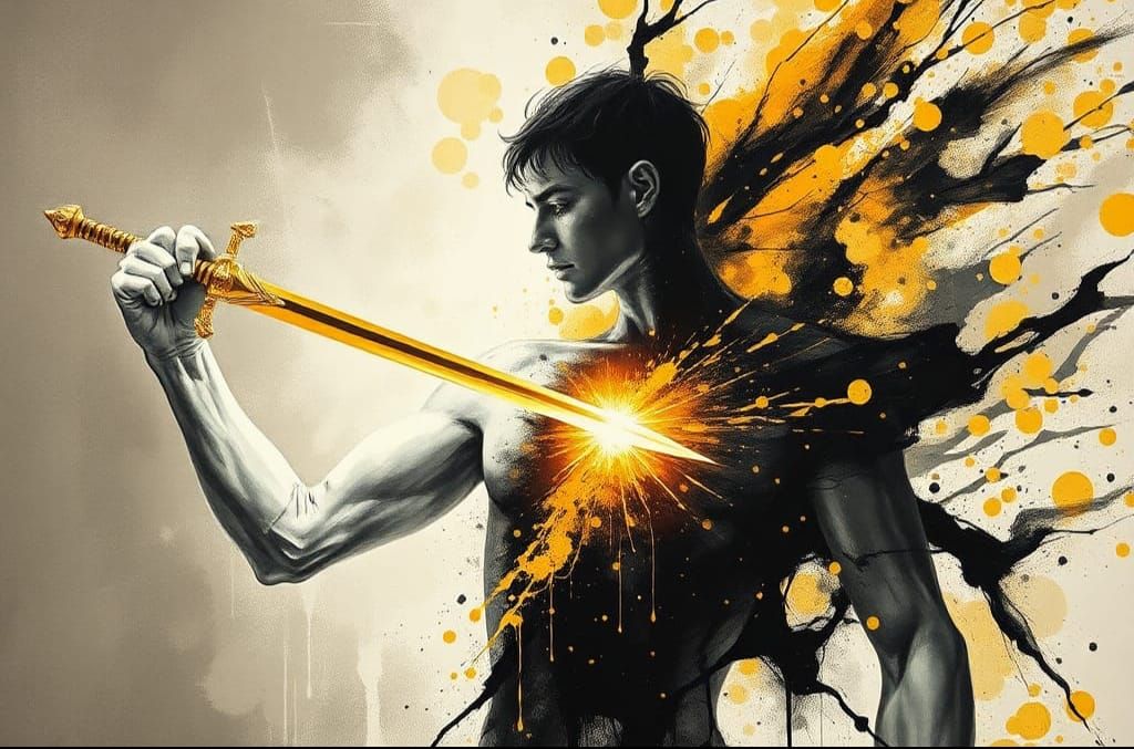 Heroic Figure Piercing Spirit with Golden Light