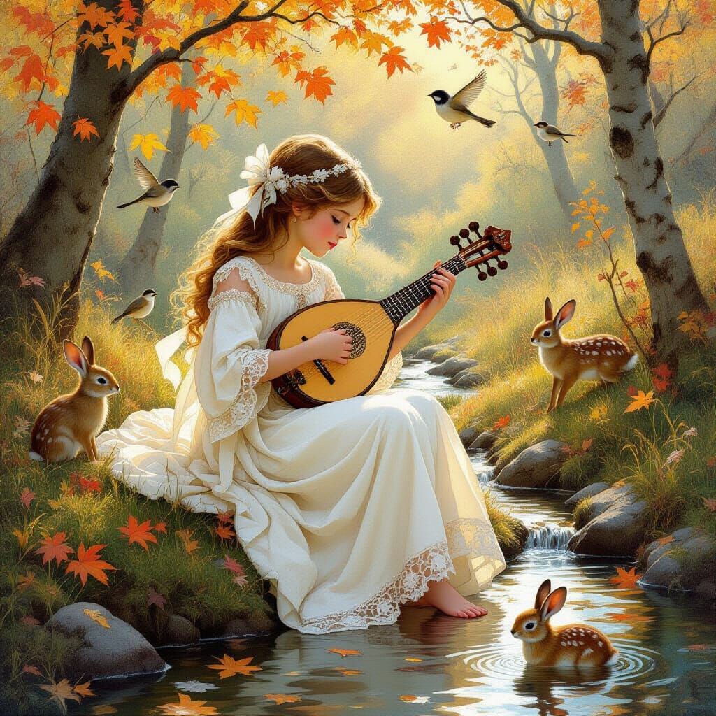 Autumn Lyra: Art Nouveau Forest Scene