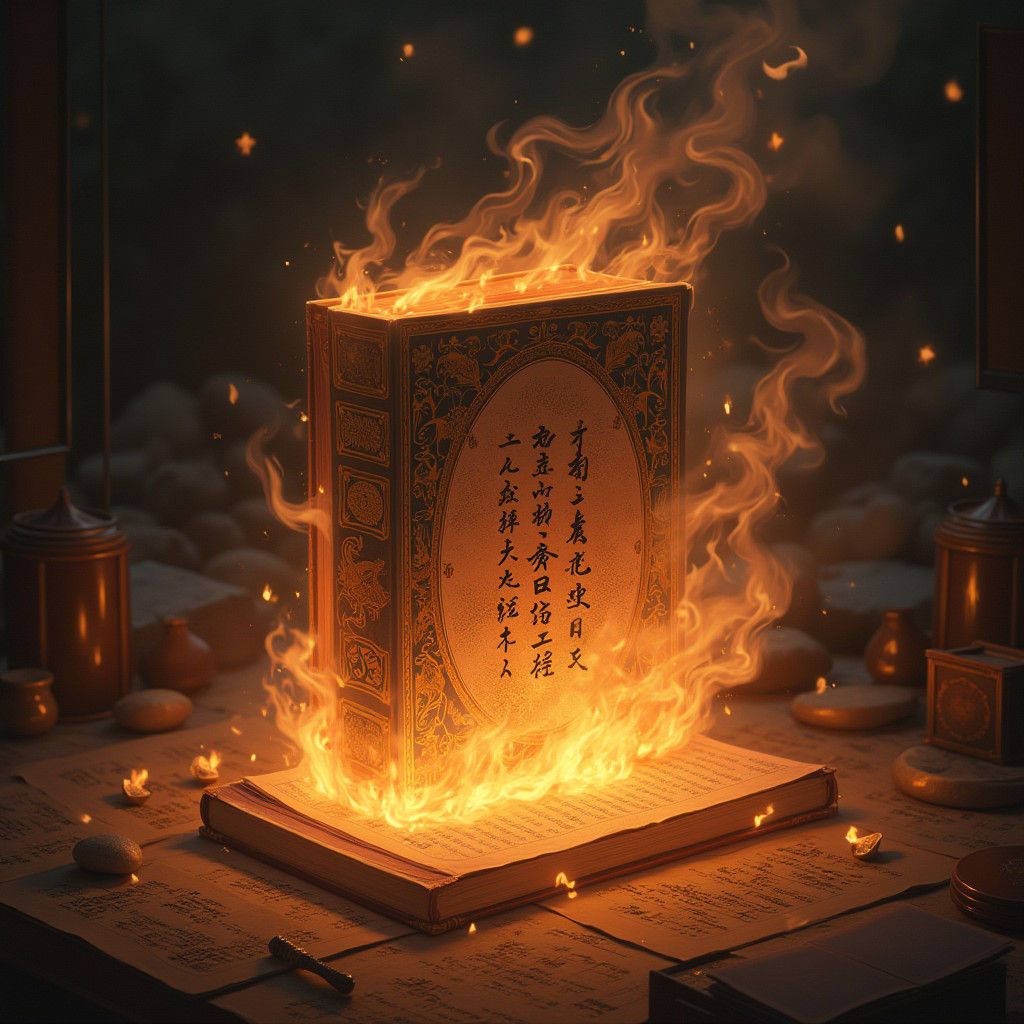 Floating Book of Flames in Japanese Study