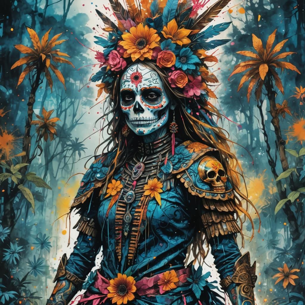 Micronesian Dia de los Muertos in Ink Splatter Style