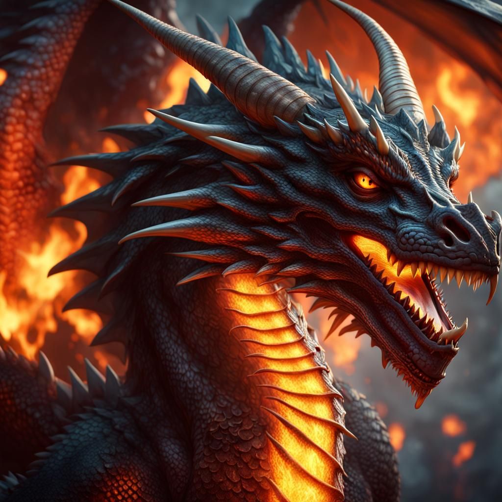 Detailed Dragon Breathing Fire Matte Painting