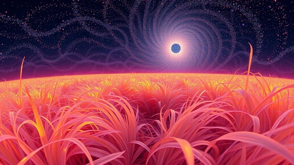 Glowing Field with Bioluminescent Sky in Hyperrealistic Styl...