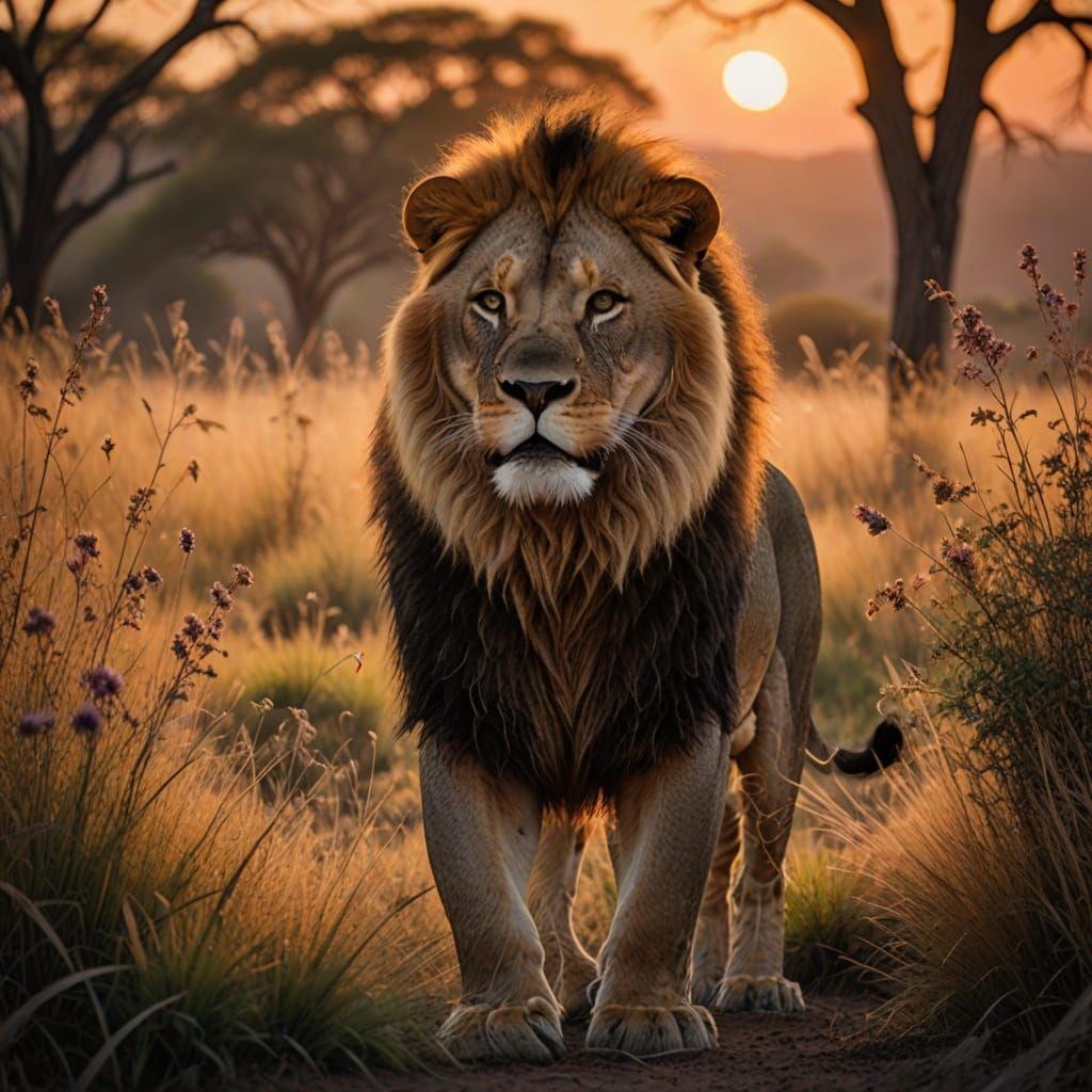 Majestic Lion Roars Across the Golden Savannah