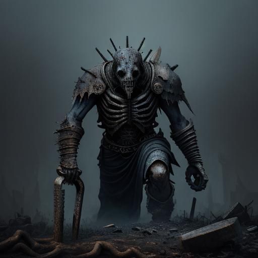 Grotesque Worker with Hammer: Dark Fantasy Art