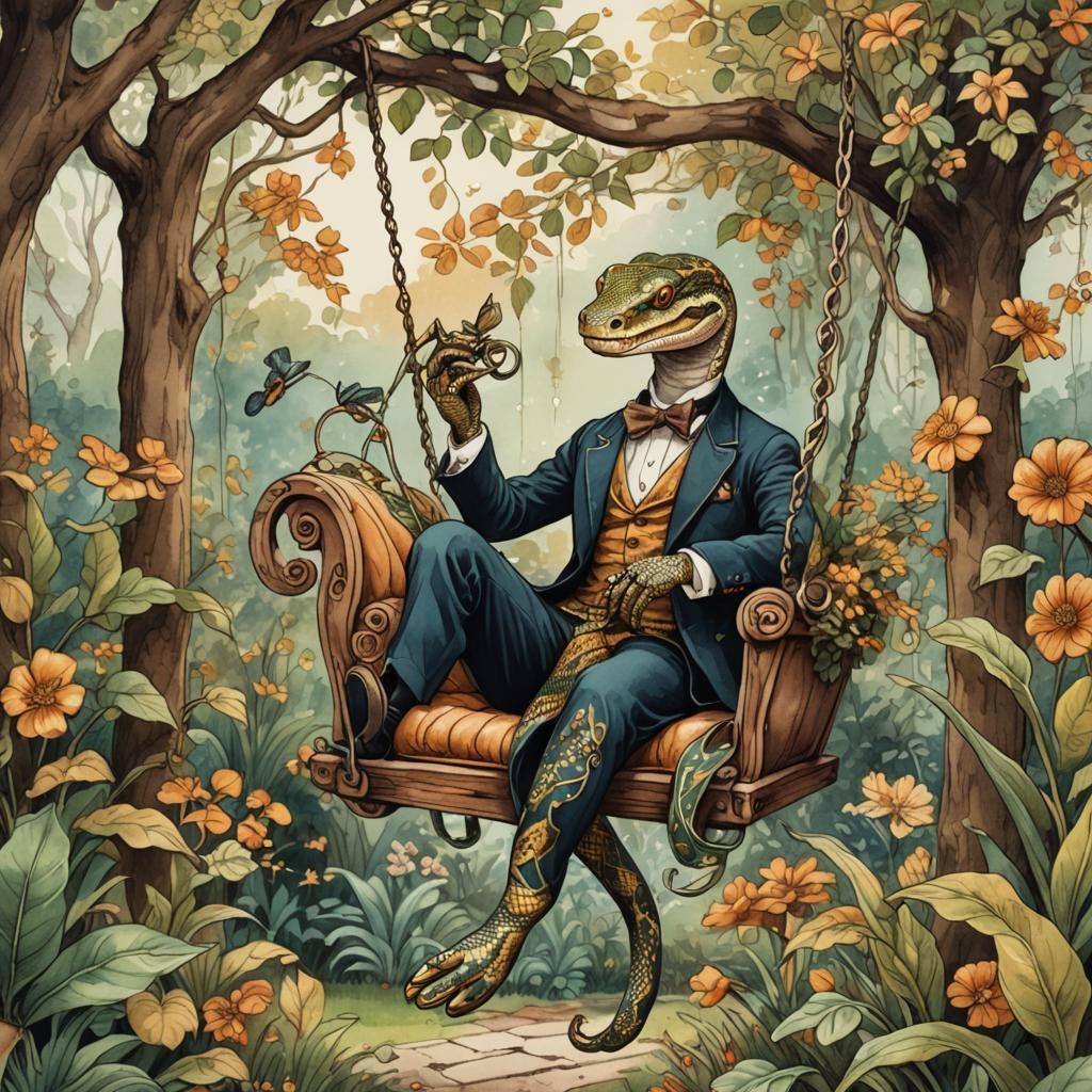 Victorian Snake on Swing in Autumn Garden