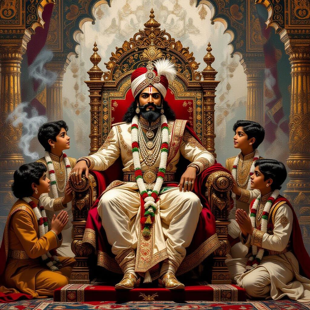 Indian King on Elephant Throne in Mughal Style