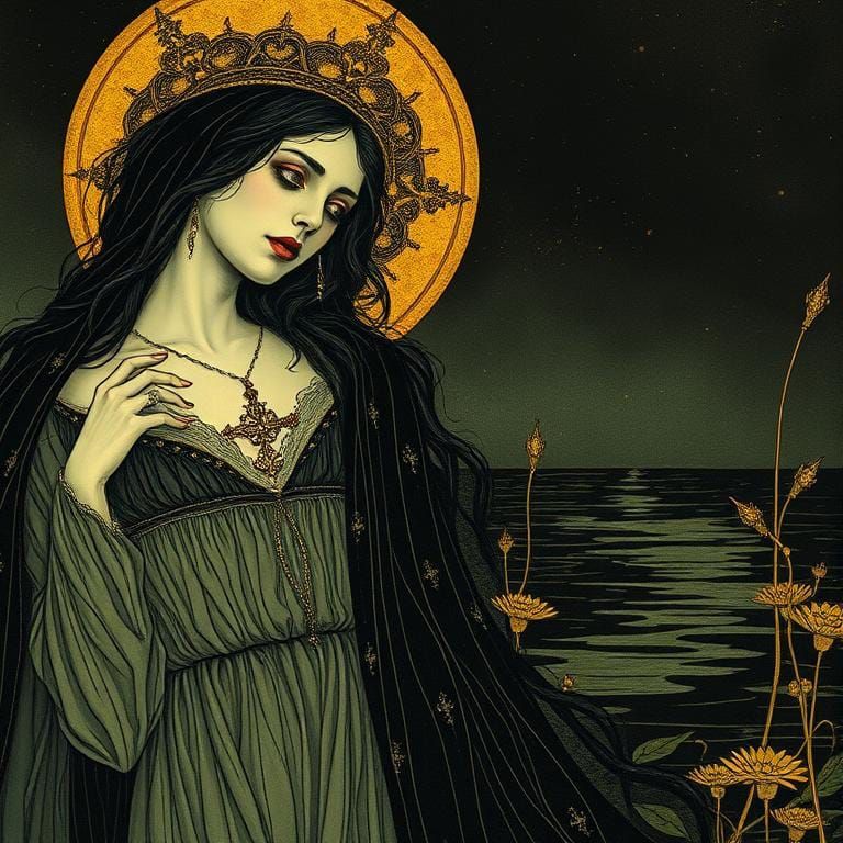 Lady of Shallot in Stained-Glass Style