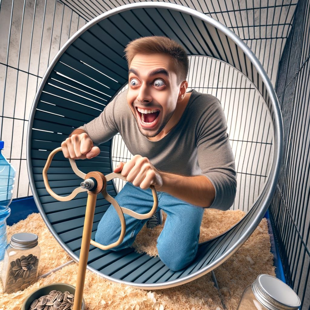 Man Living as a Hamster in Comical Scene