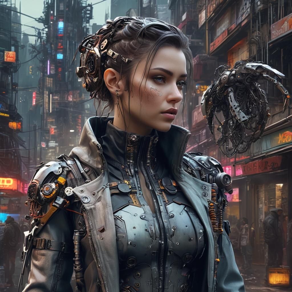 Cyberpunk Biohacker in a Hyperdetailed Cityscape