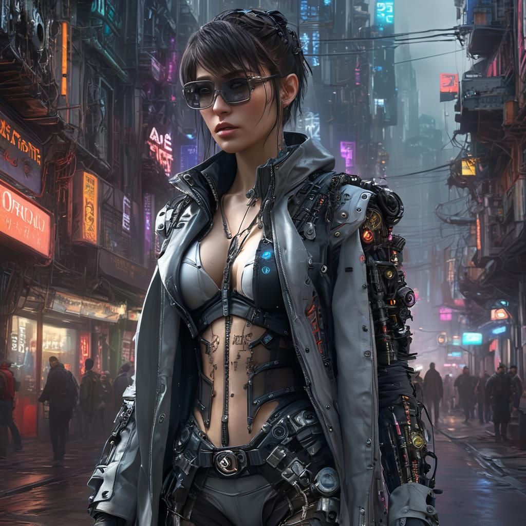 Cyberpunk Biohacker in Cityscape, Hyperdetailed Fantasy Art