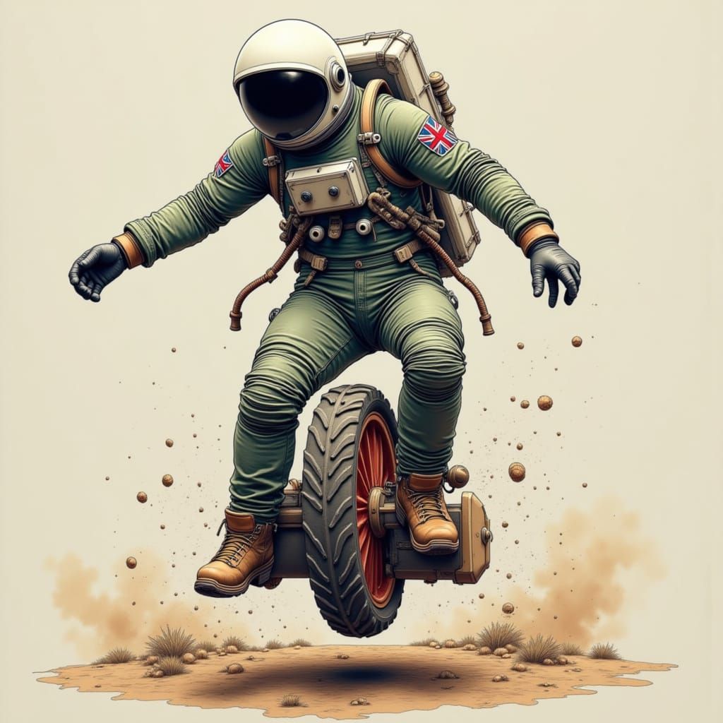 Astronaut Navigates Cosmos on a Monowheel