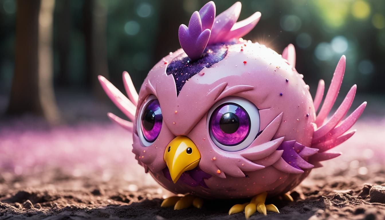 Pink and Purple Chicken Pokemon in Punkwave Style