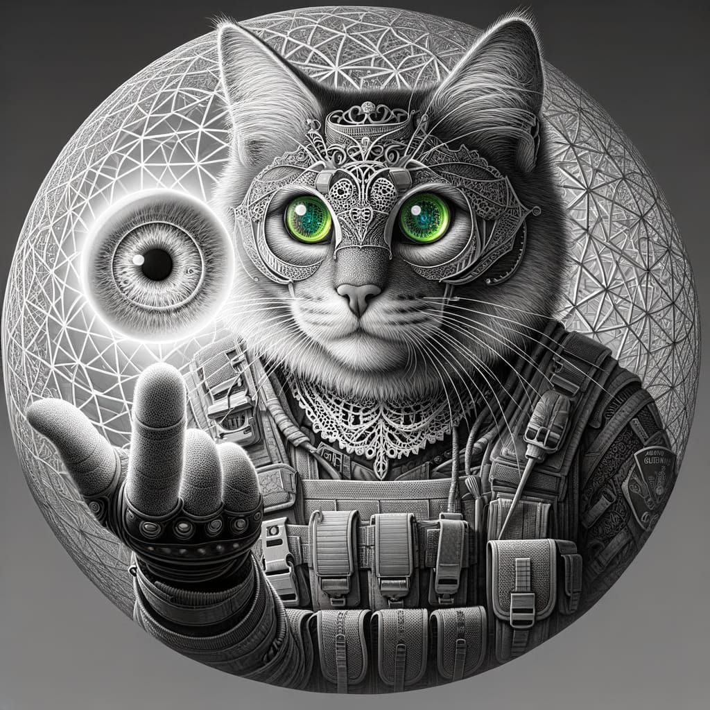 Monochrome Feline Illusionist in Haitian Tactical Gear