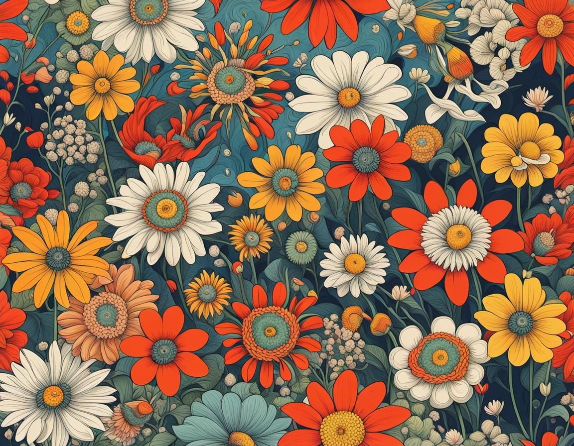 Abstract Spring Flowers in Ukiyo-e Style