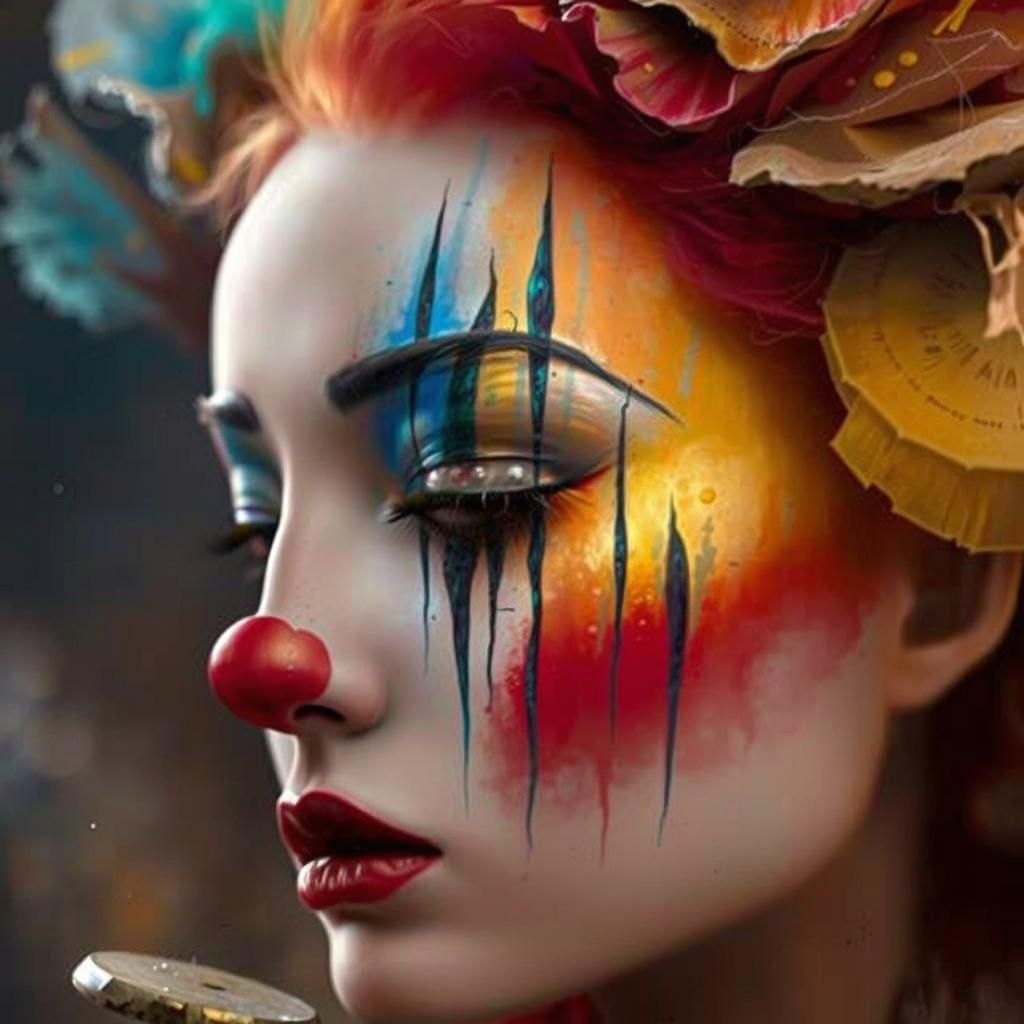 Grayscale Clown Face Merging into Decayed Surface