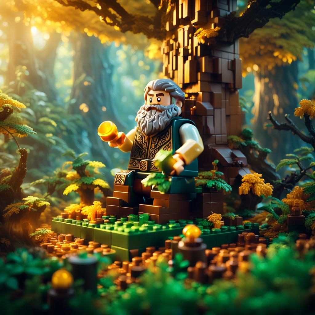 Dwarf Lego Builder in Enchanted Forest Glade