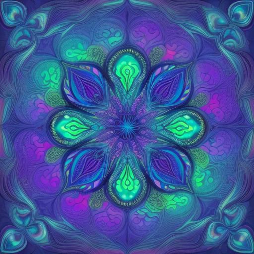 Abstract Vector Fractal: Glowing Ethereal Psychedelic Form