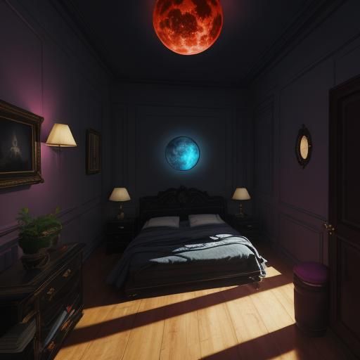 Eerie Shadow Presence in Surreal Bedroom Scene