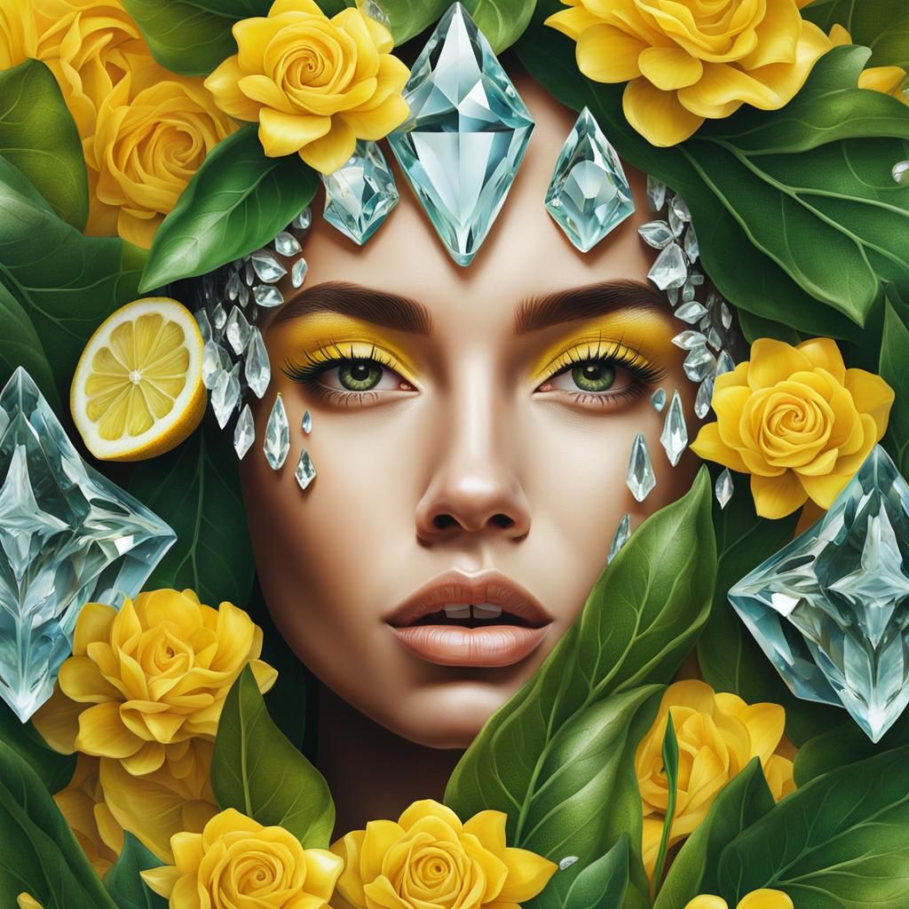Icy Goddess with Flowers: Hyperrealistic Fantasy