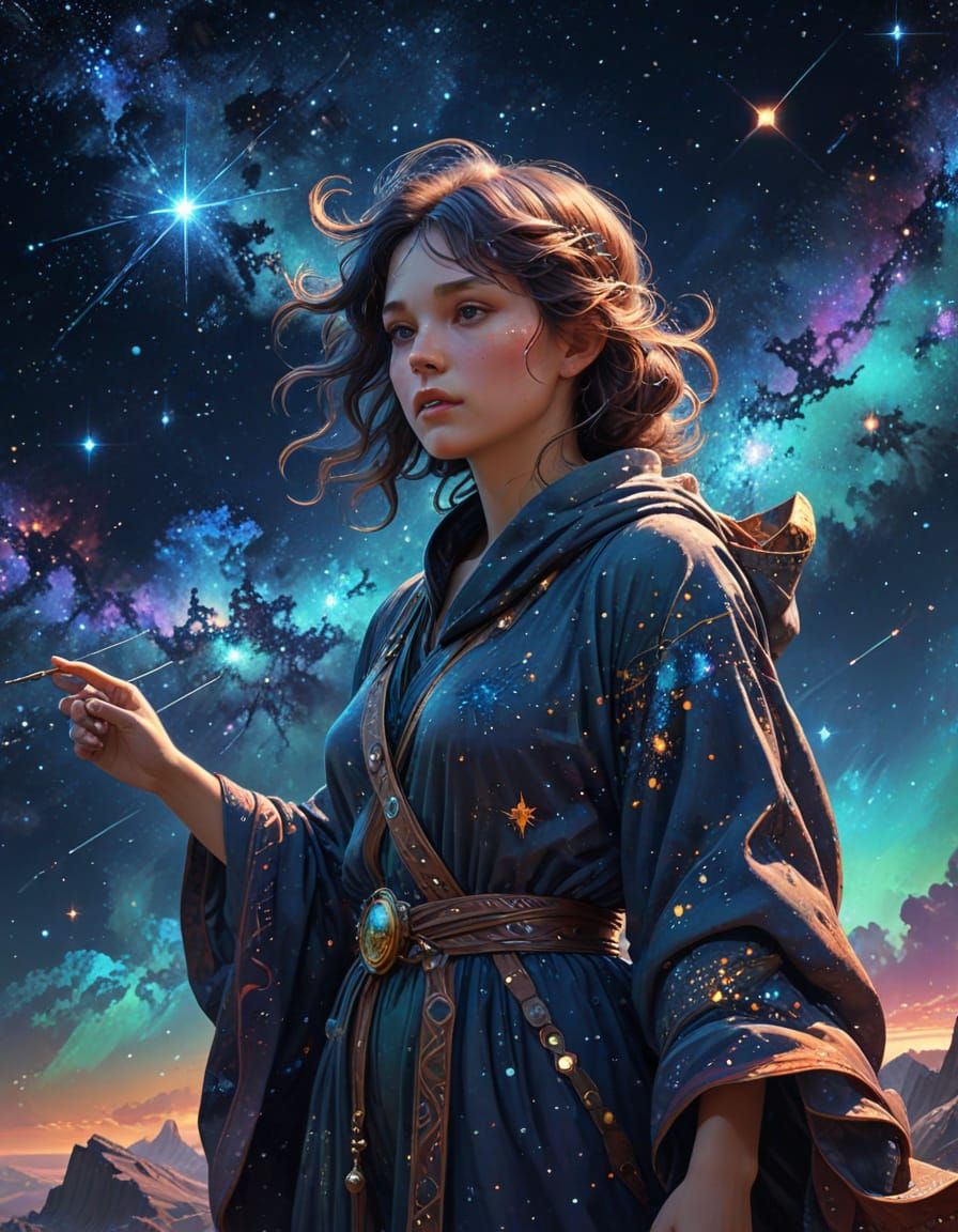 Celestial Cartographer Mapping Starlight Constellations