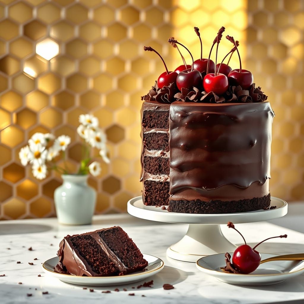Decadent Chocolate Cake with Cherries in 4K