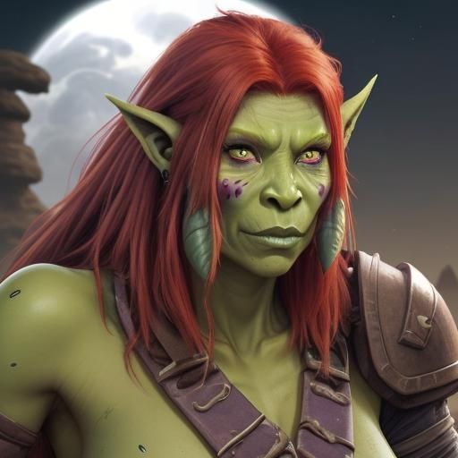 Green-Skinned Half-Orc Female Portrait