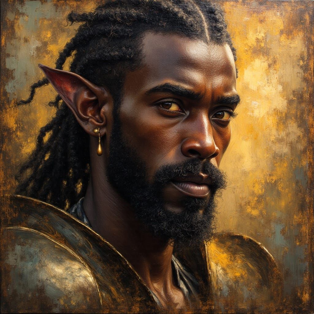 African Elven Warrior God in Majestic Gold Armor