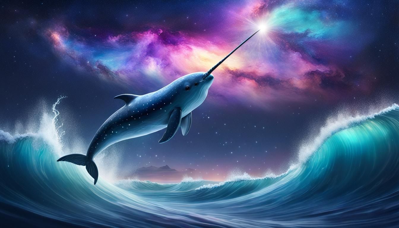 Narwhal Surfacing Under Milky Way in Cosmic Style