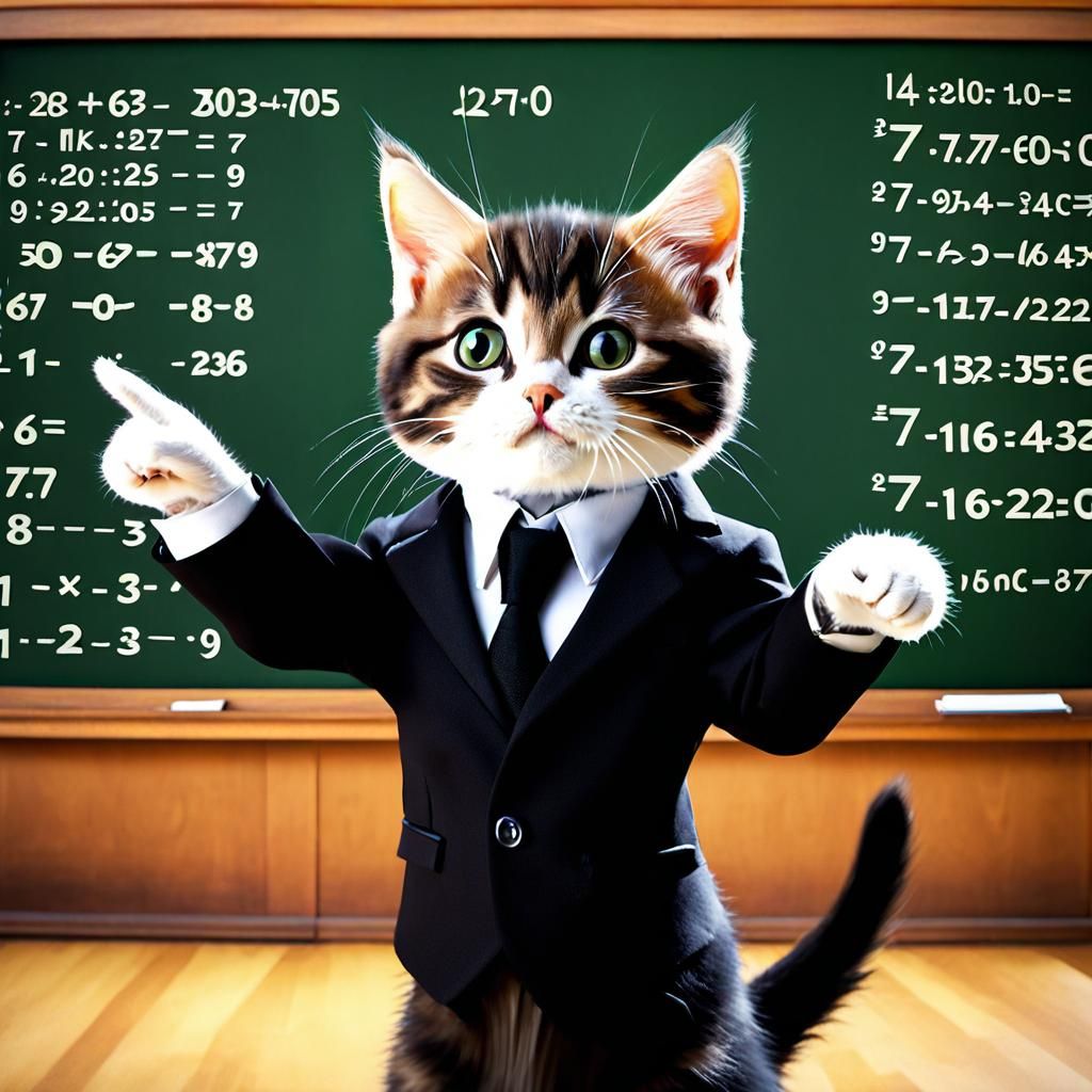Adorable Kitten Math Teacher in Gothic-Impressionist Style