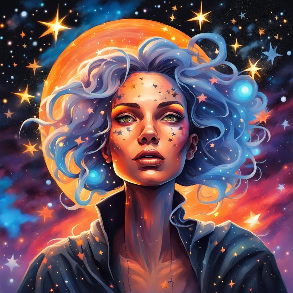 Celestial Witch: A Graffiti Art Fusion of Stars