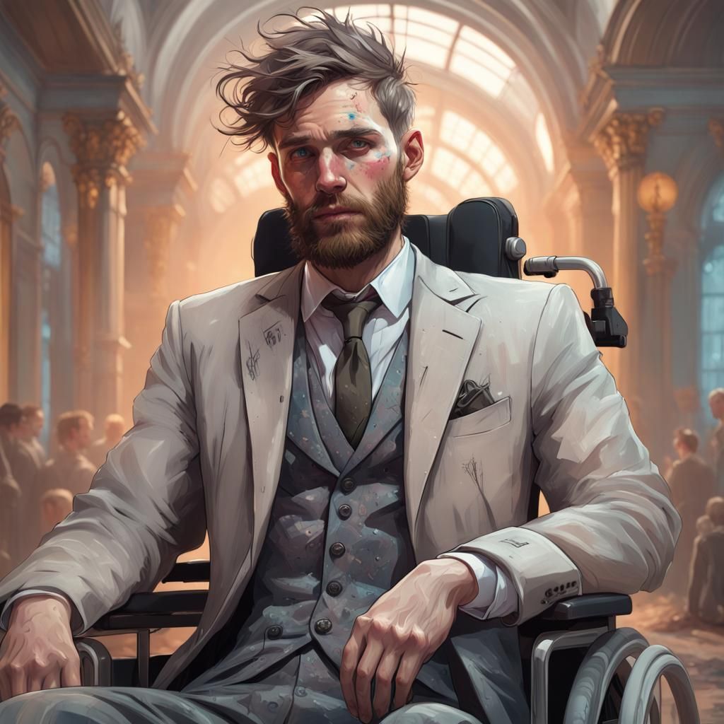 Pale Man in Wheelchair: Art Nouveau Portrait