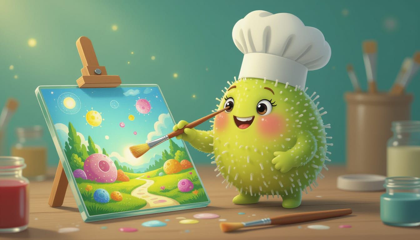 Jolly Microbe Artist Paints Cellular Landscape in Children's...